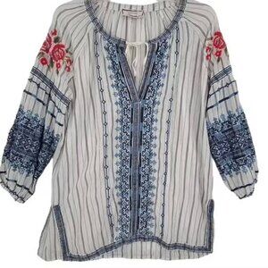 Johnny Was Embroidered Shea Santorini 3/4 Sleeve Blouse
